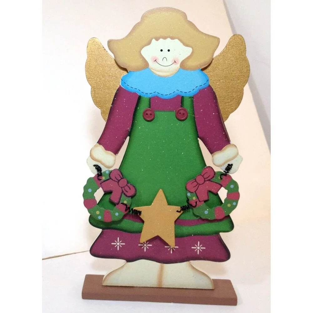 Vintage Wooden Angel Christmas Decoration 11.5